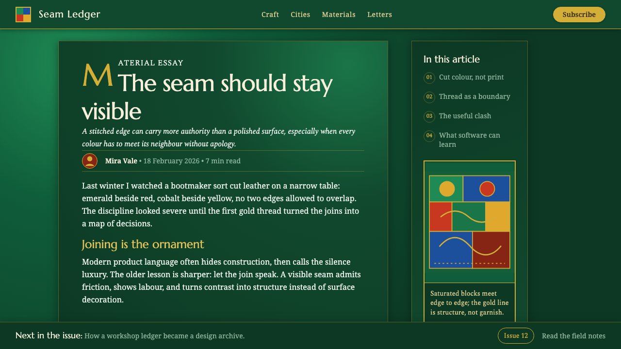 Tatar Leather Mosaic Ichigi design style applied to a Article page