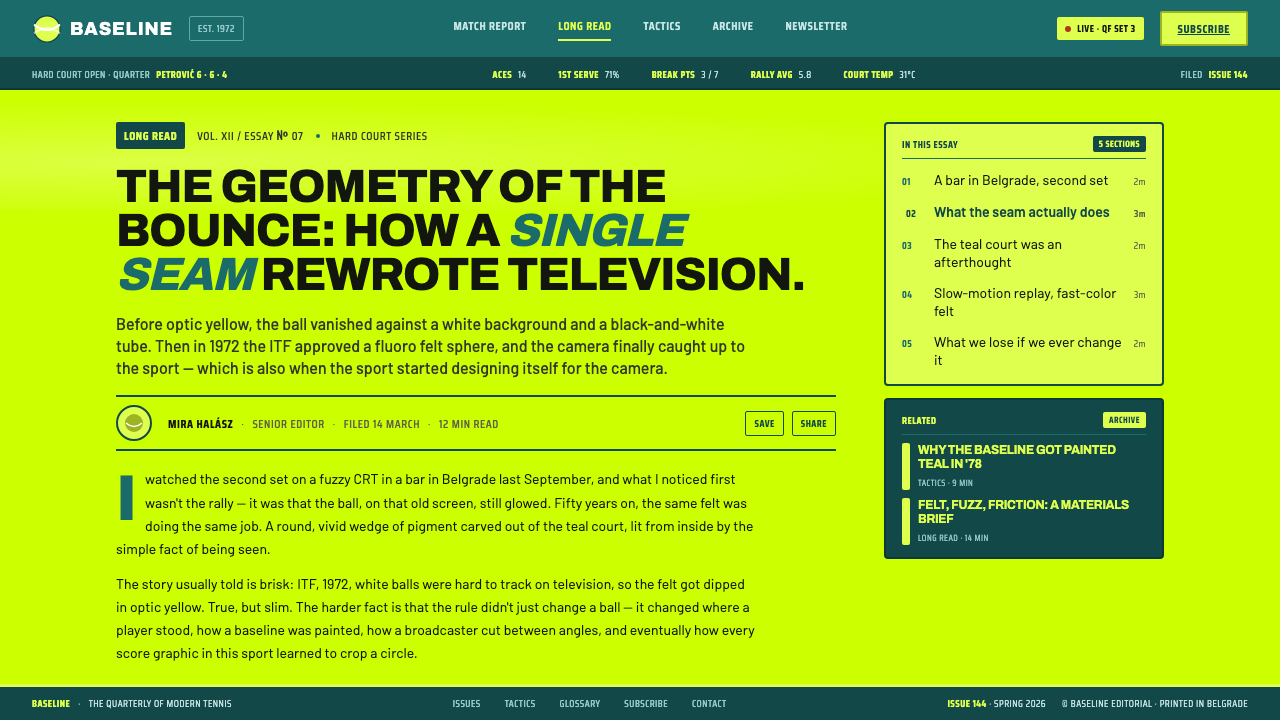 Optic Yellow Tennis Ball design style applied to a Article page