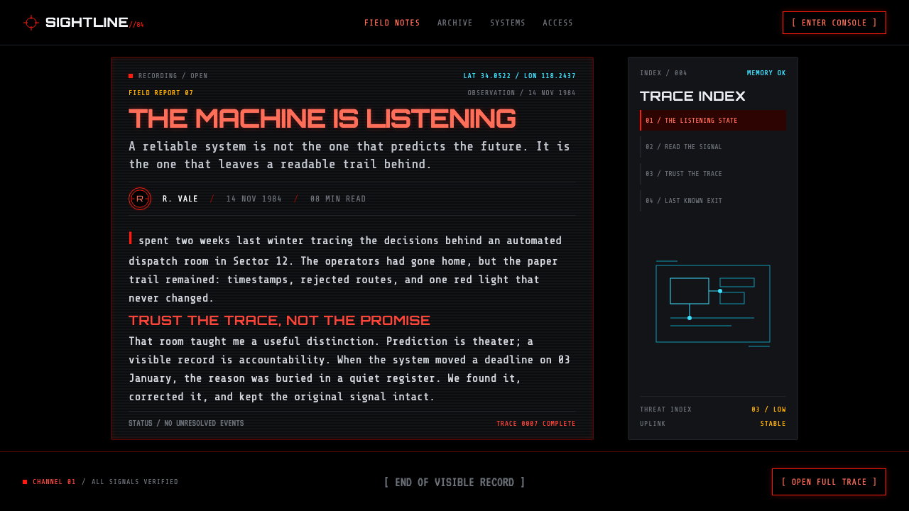 Terminator HUD (1984) design style applied to a Article page