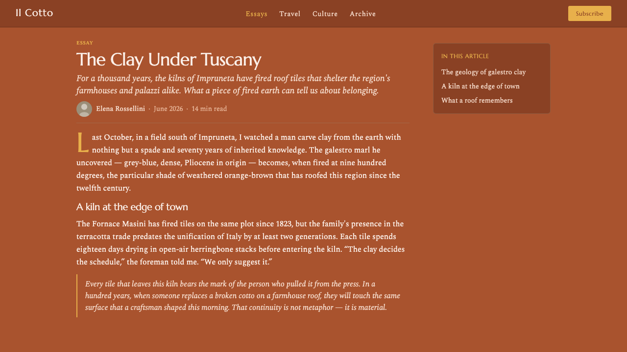Tuscan Terracotta design style applied to a Article page