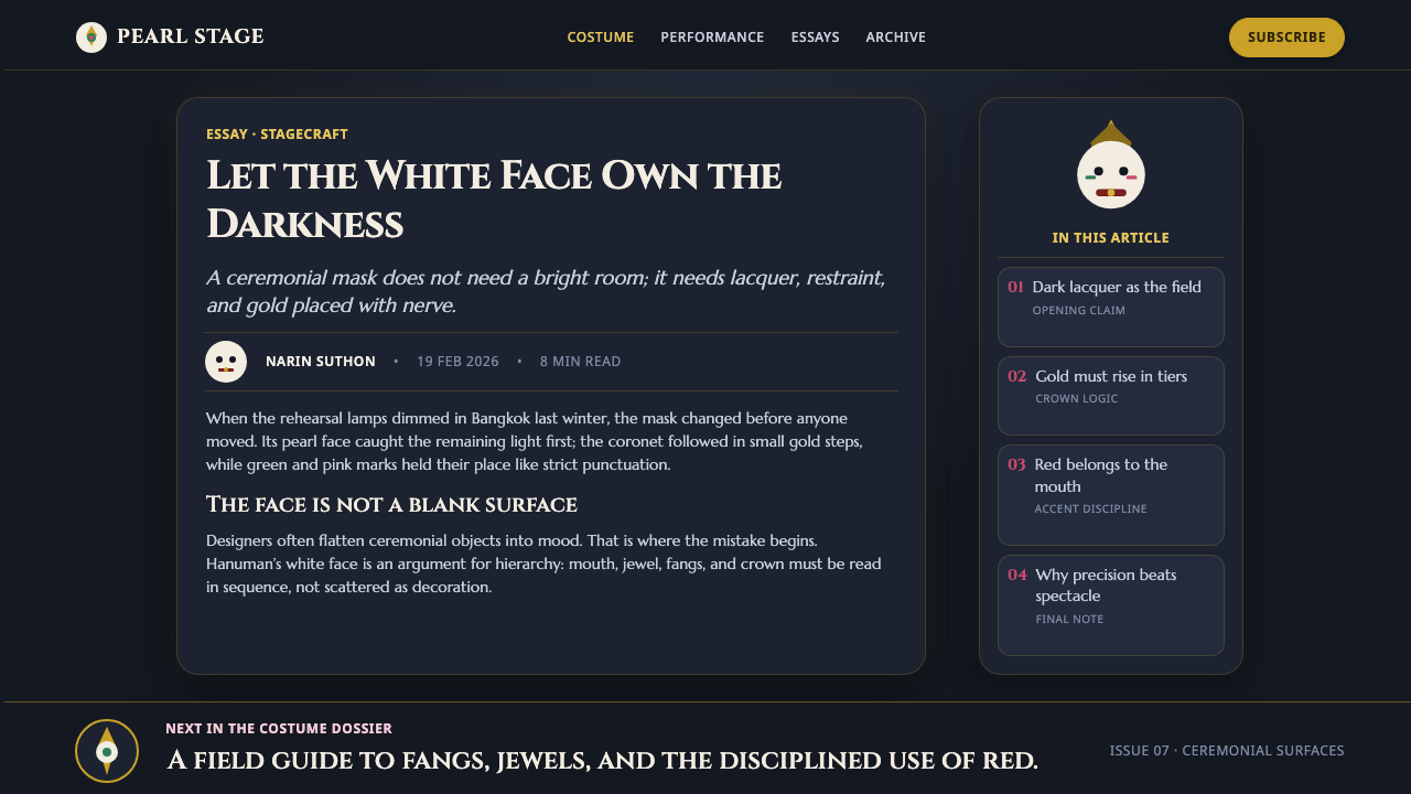 Thai Khon Hanuman Mask design style applied to a Article page