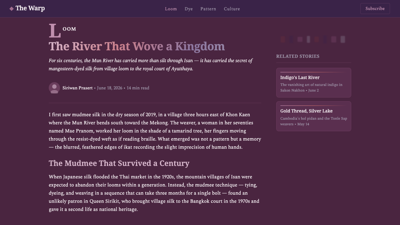 Thai Mangosteen Silk design style applied to a Article page