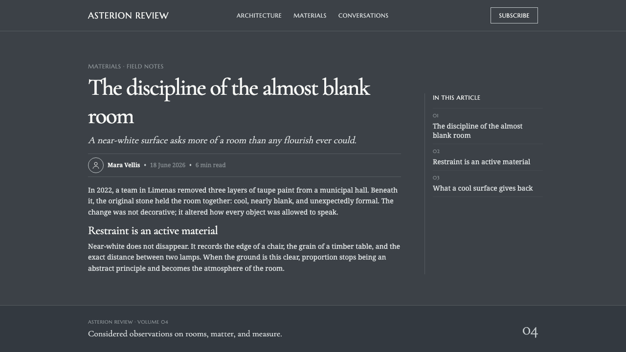 Thassos White Marble design style applied to a Article page
