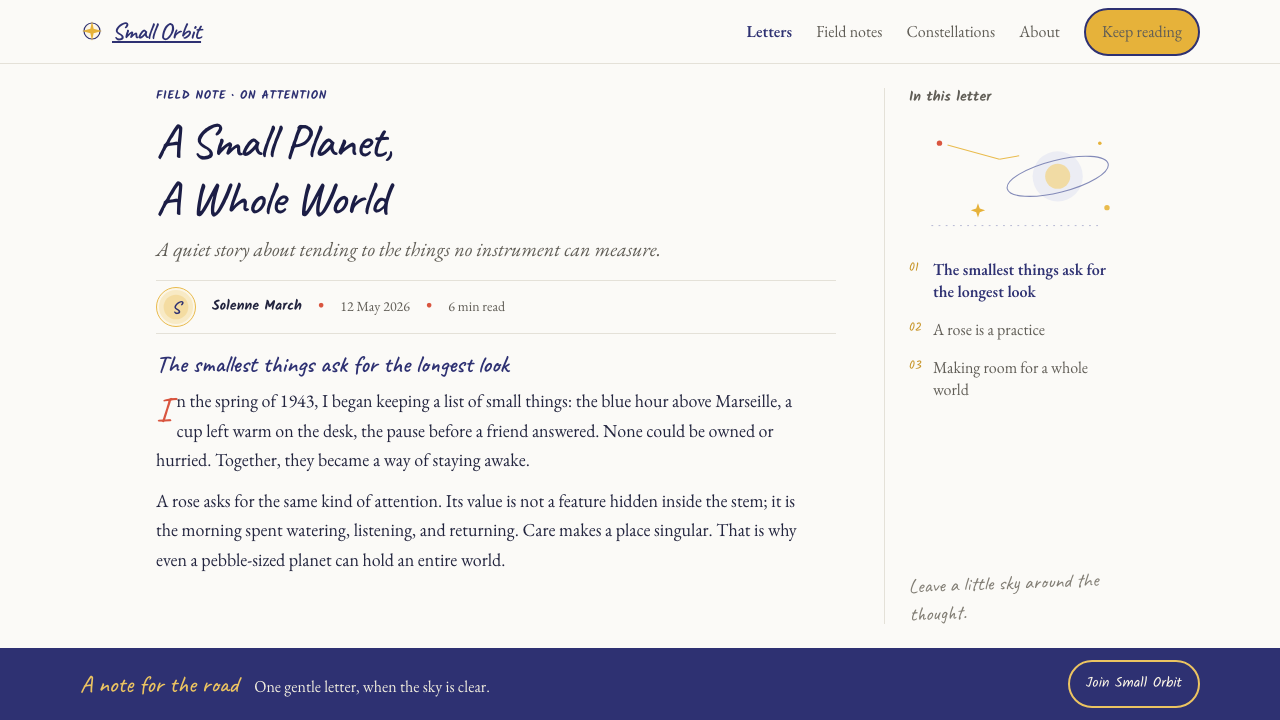 The Little Prince (1943) design style applied to a Article page