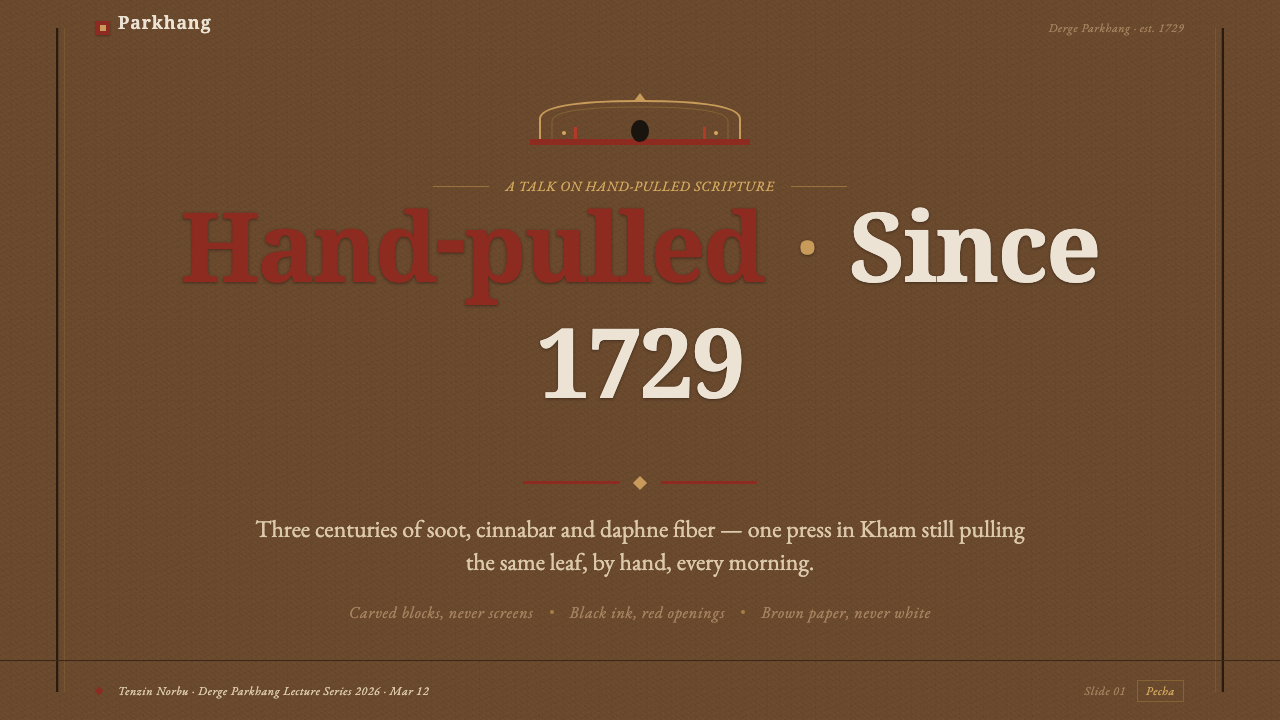 Derge Woodblock Sutra Print design style applied to a Slide · cover