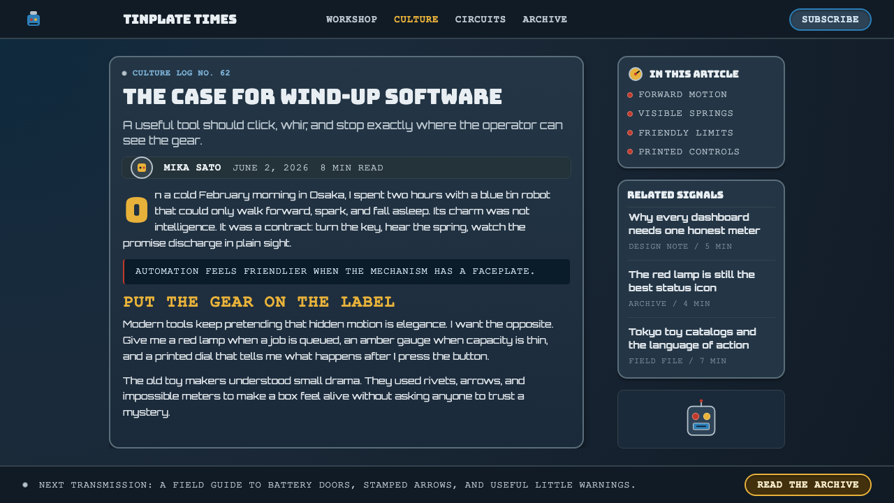 Tin Toy Robot design style applied to a Article page