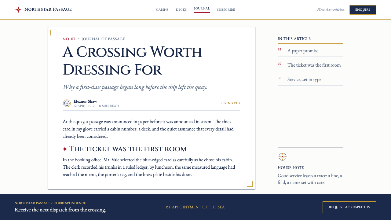 Titanic White Star Line (1912) design style applied to a Article page