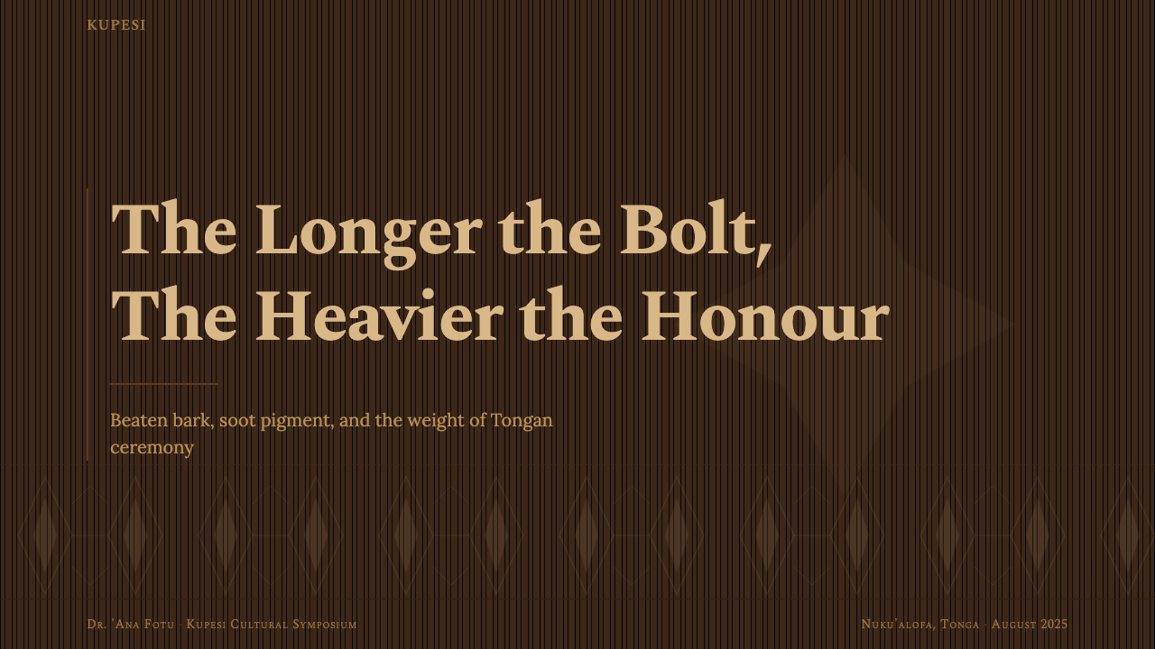 Tongan Ngatu (Tapa) design style applied to a Slide · cover
