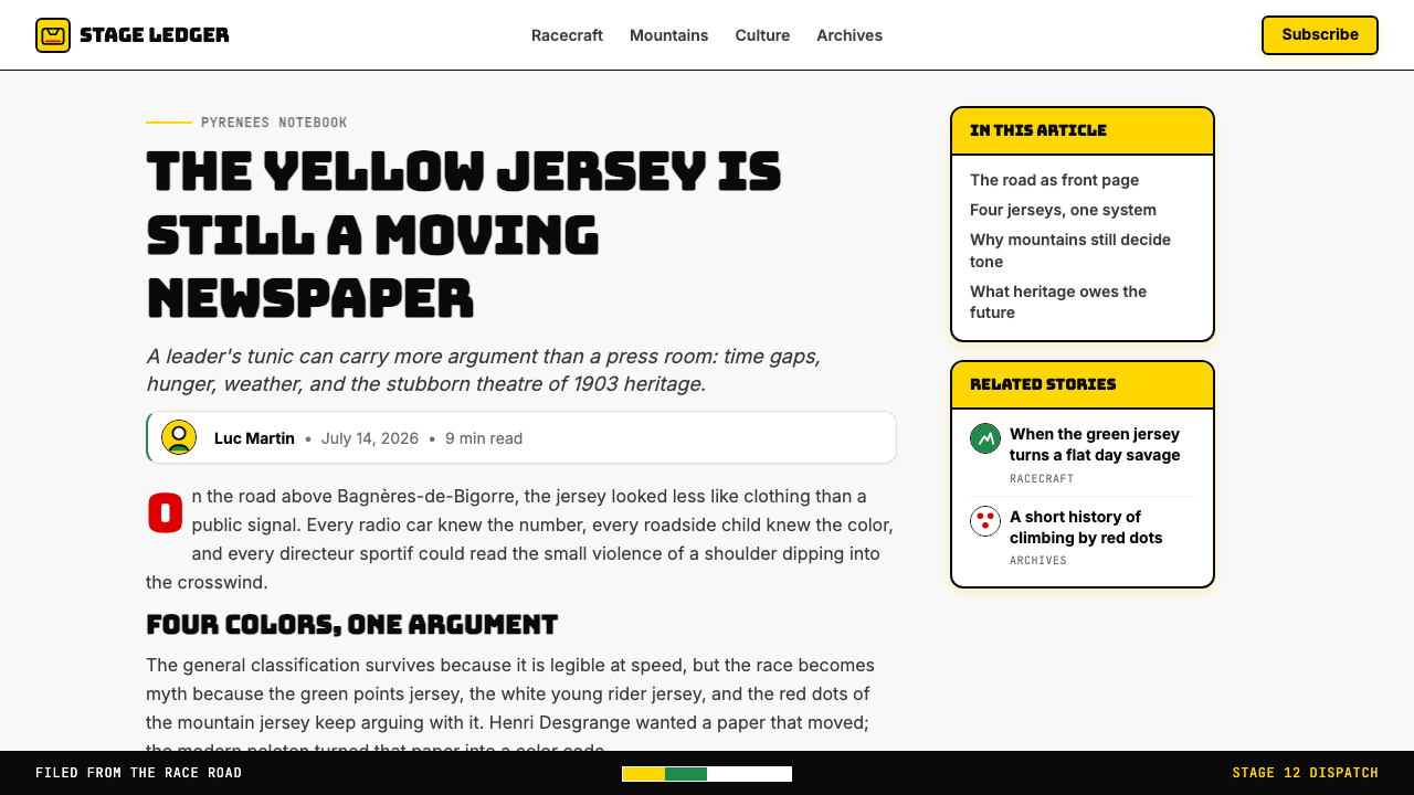 Tour de France (Yellow Jersey) 设计风格用在文章页上