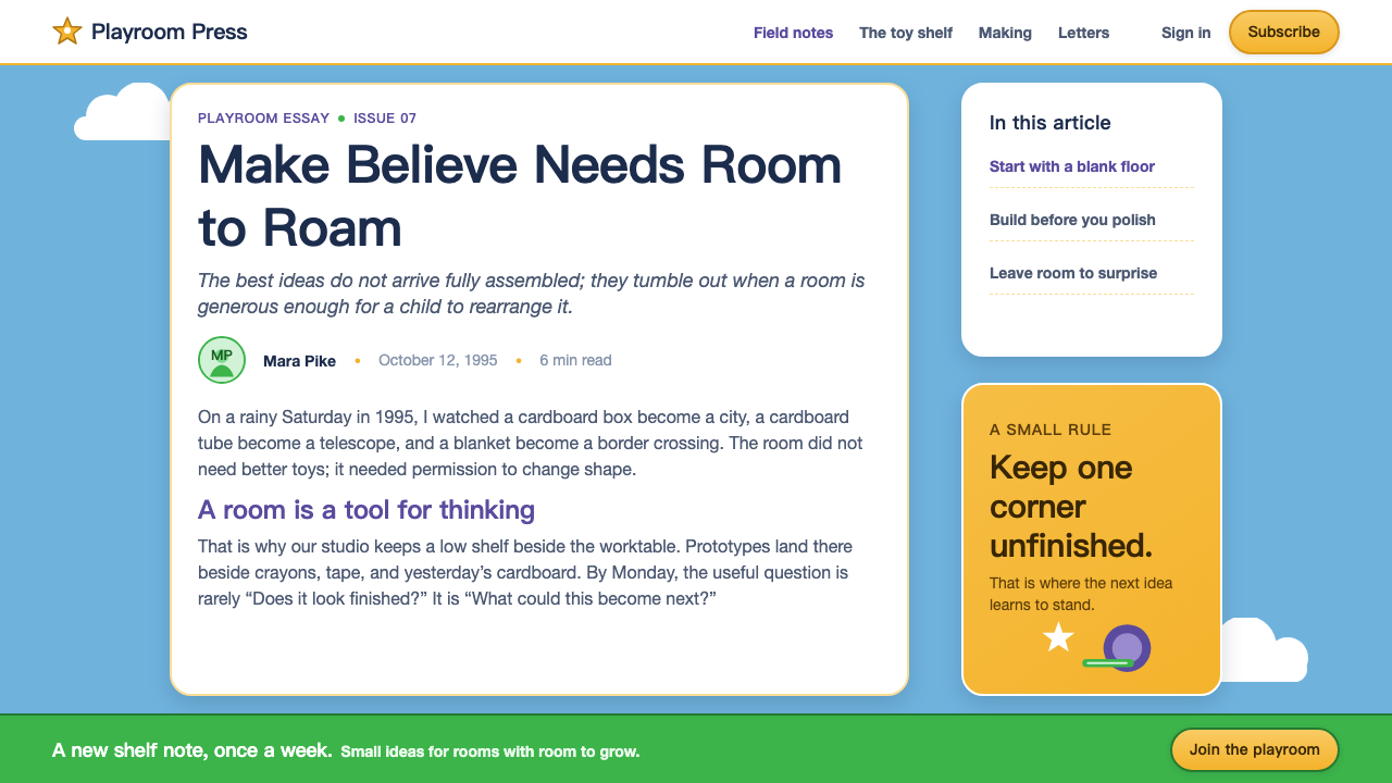 Toy Story (1995) design style applied to a Article page