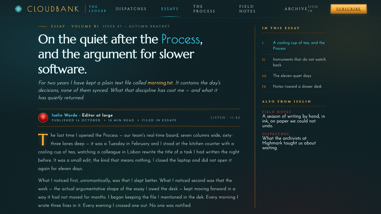 Transistor Cloudbank design style applied to a Article page