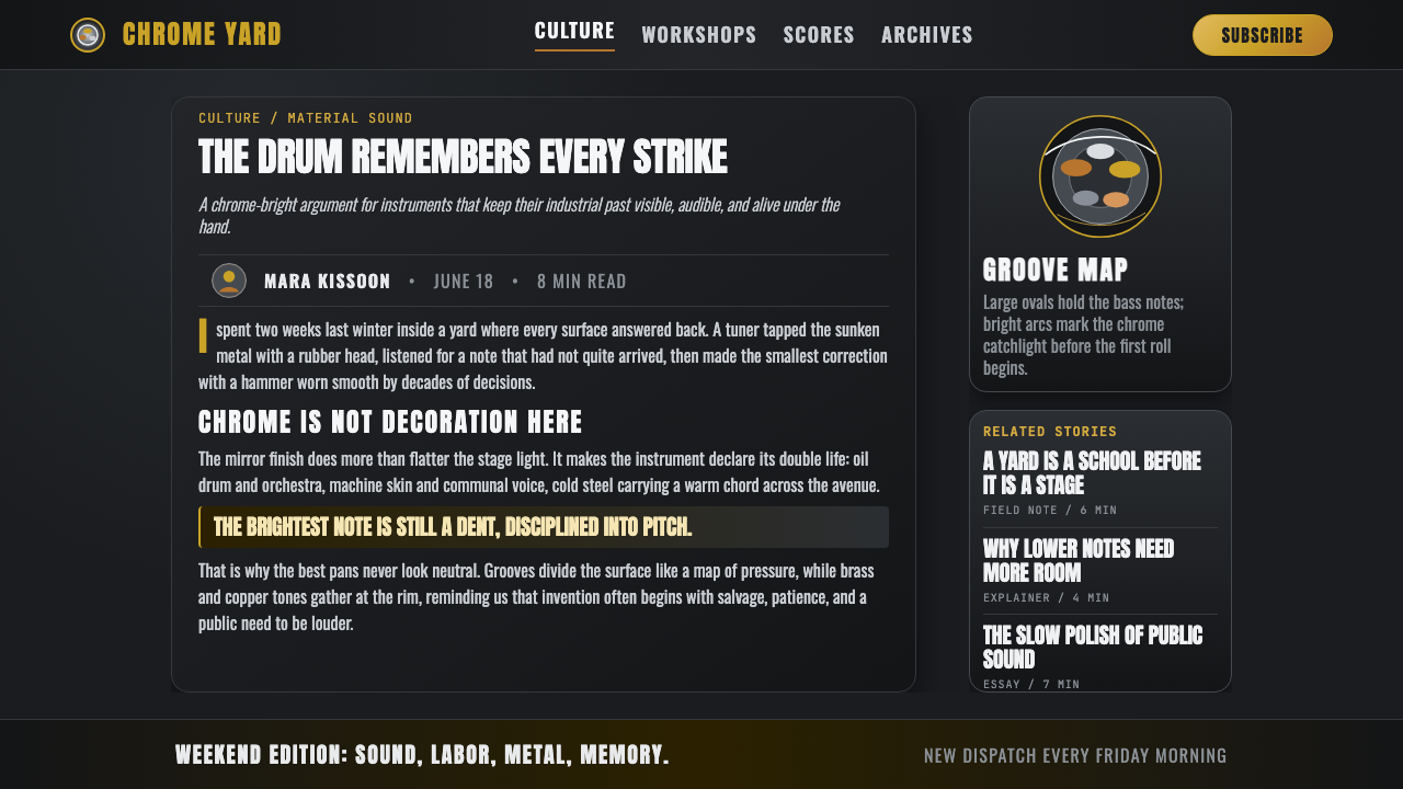 Trinidad Steelpan Chrome design style applied to a Article page