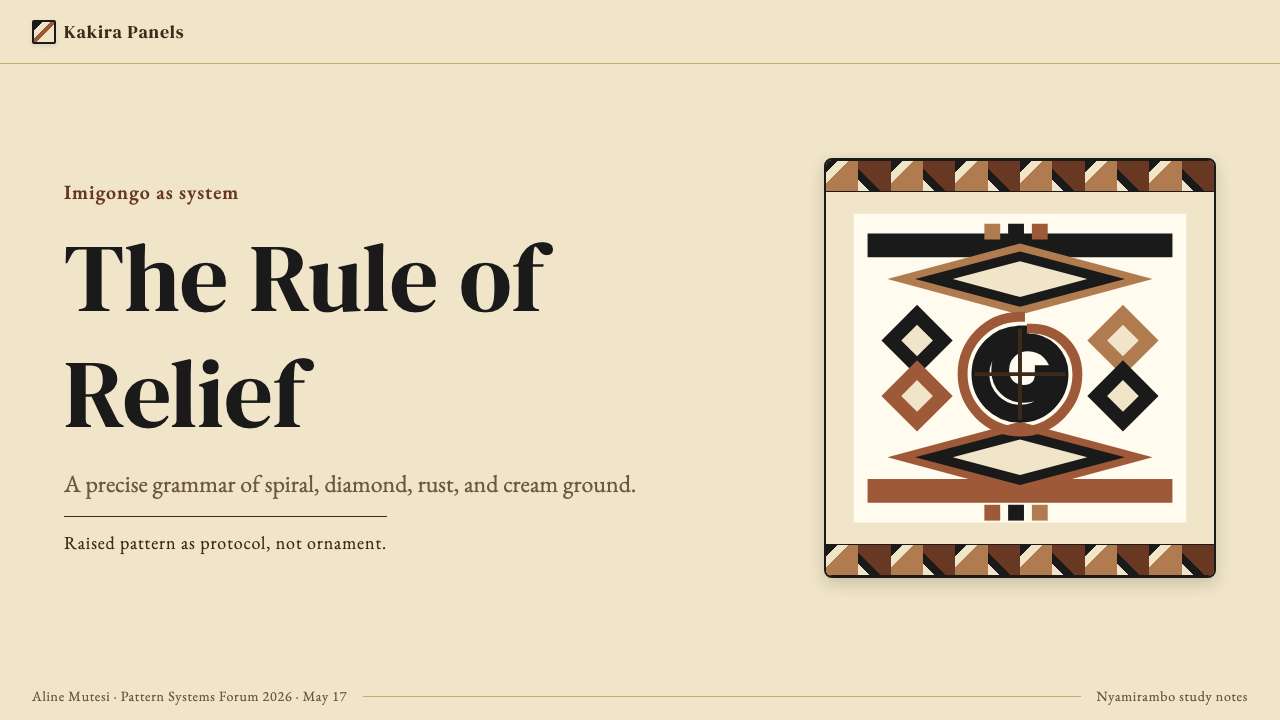 Imigongo (Rwanda Cow-Dung Geometric Art) 设计风格用在幻灯片 · 封面上