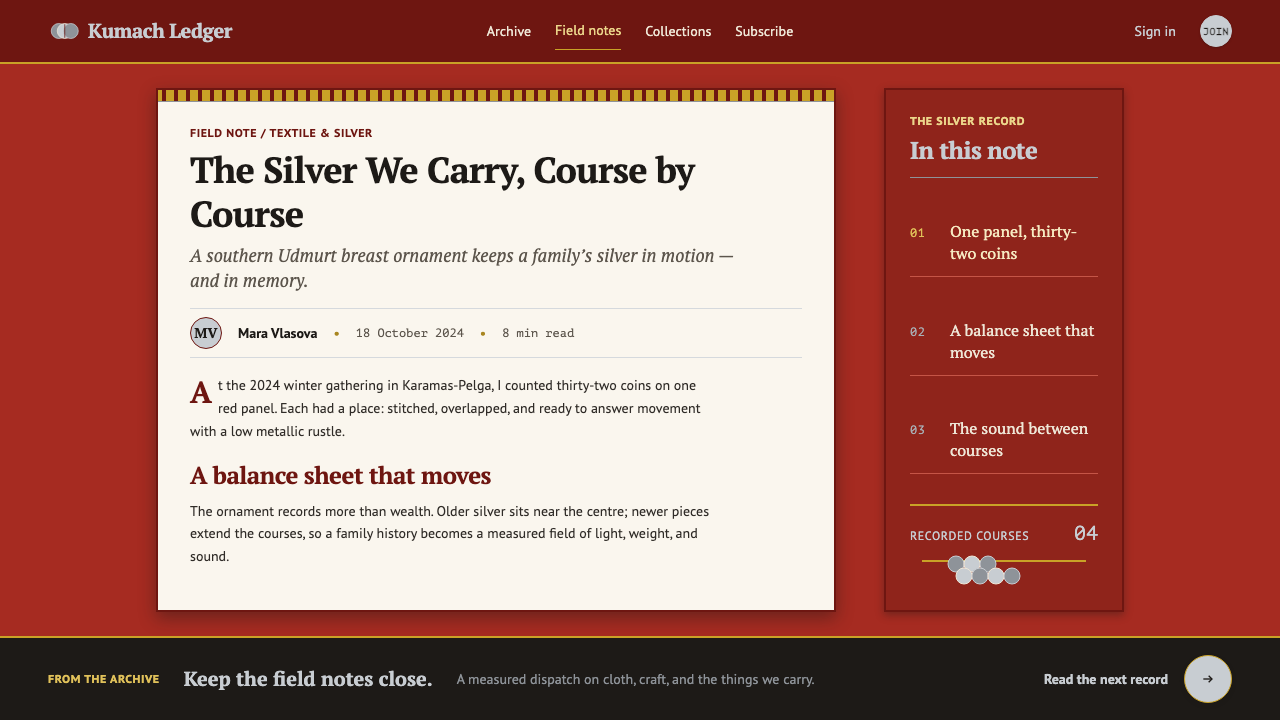Udmurt Monisto design style applied to a Article page
