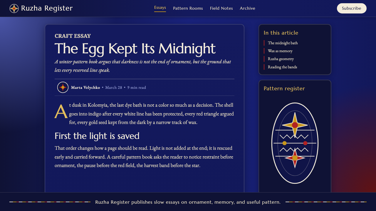 Ukrainian Pysanka Wax-Resist Egg design style applied to a Article page