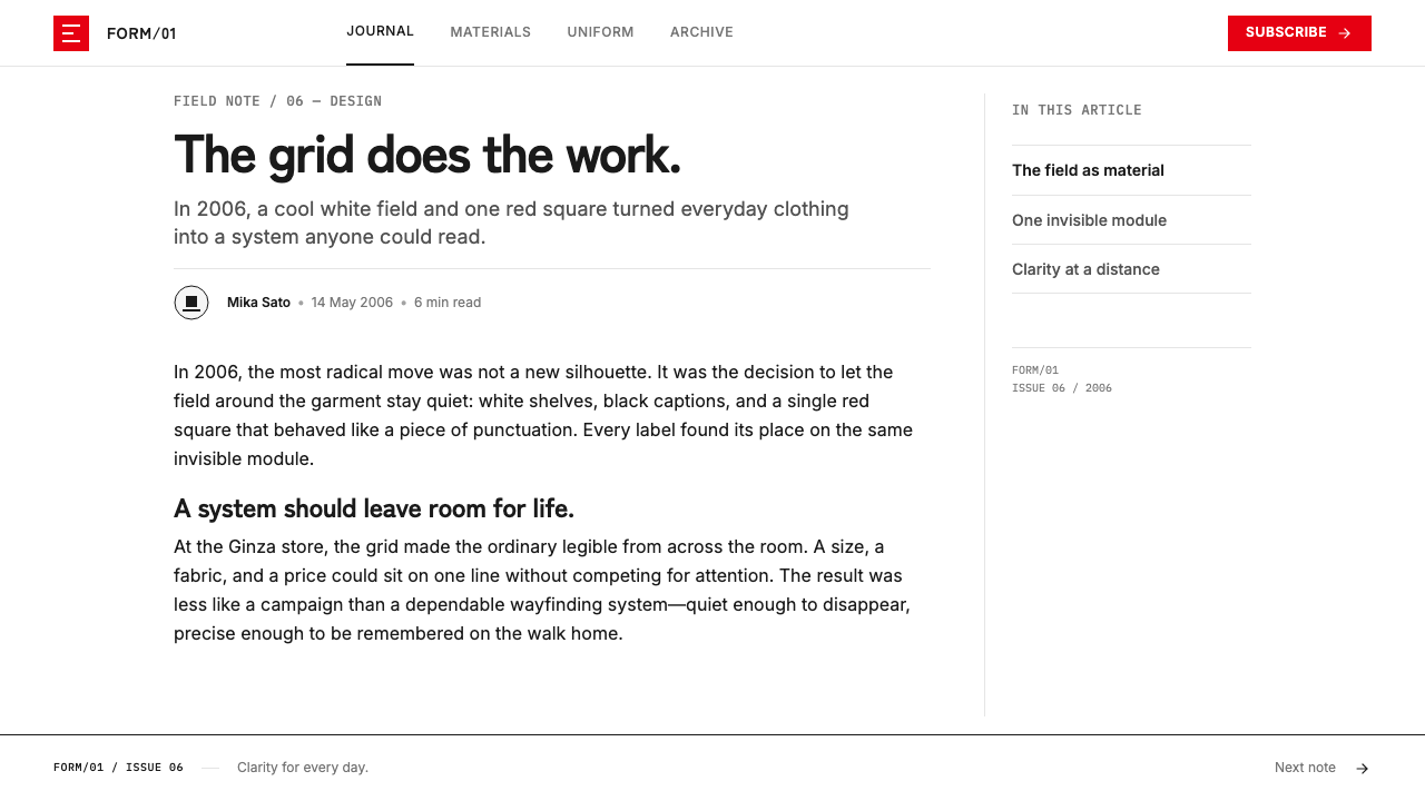 UNIQLO LifeWear (2006) design style applied to a Article page
