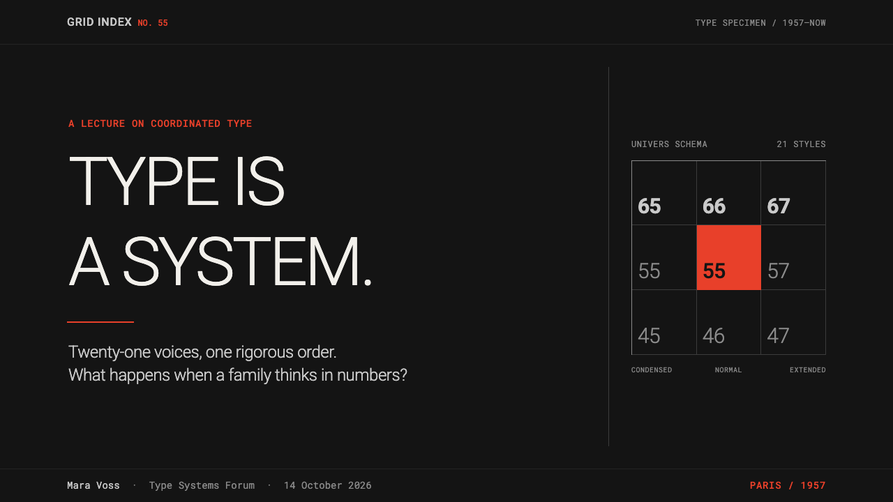Univers Frutiger Numbered Grid design style applied to a Slide · cover