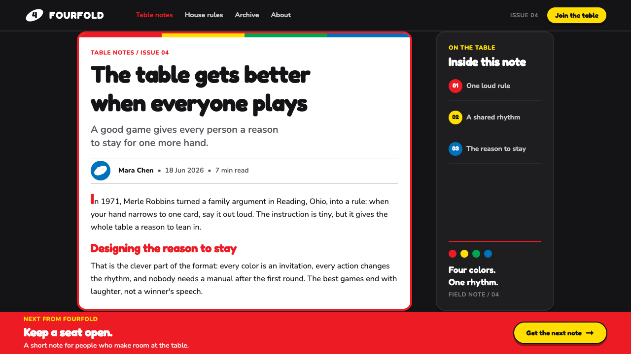 UNO (1971) design style applied to a Article page