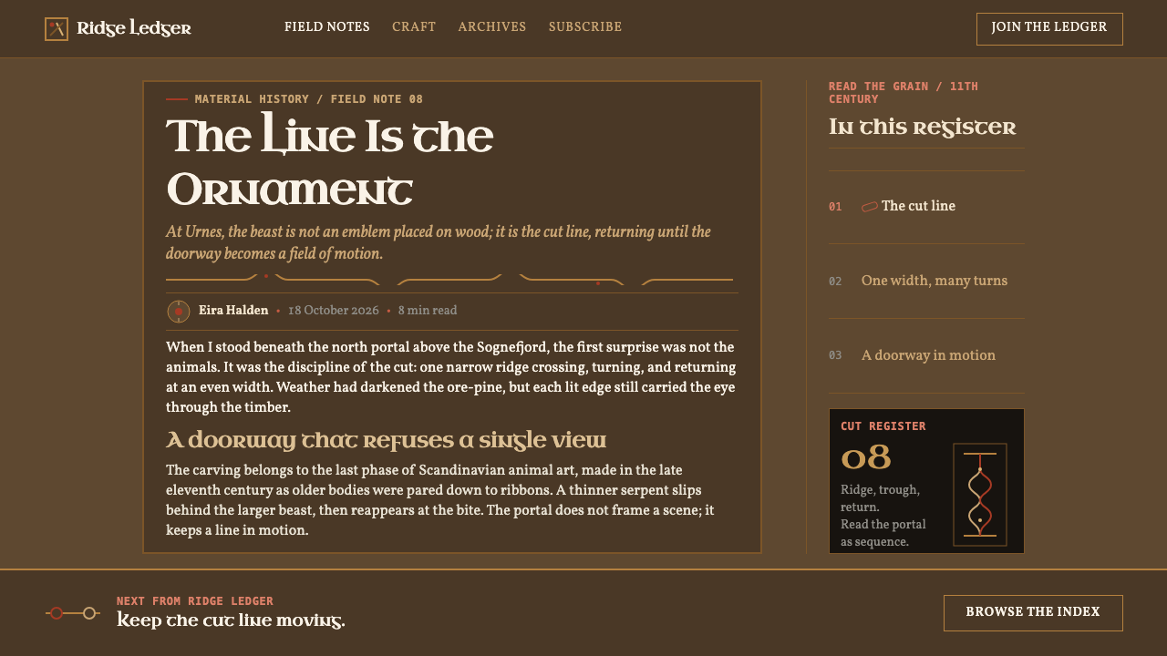 Urnes Ribbon Beast design style applied to a Article page