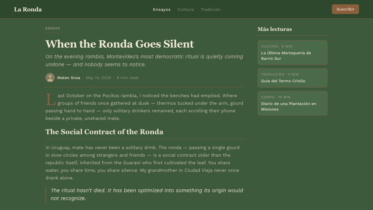 Uruguayan Yerba Mate design style applied to a Article page