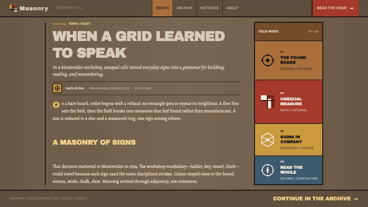 Torres-García Universalismo design style applied to a Article page