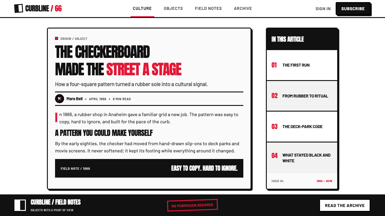 Vans Checkerboard (1966) design style applied to a Article page