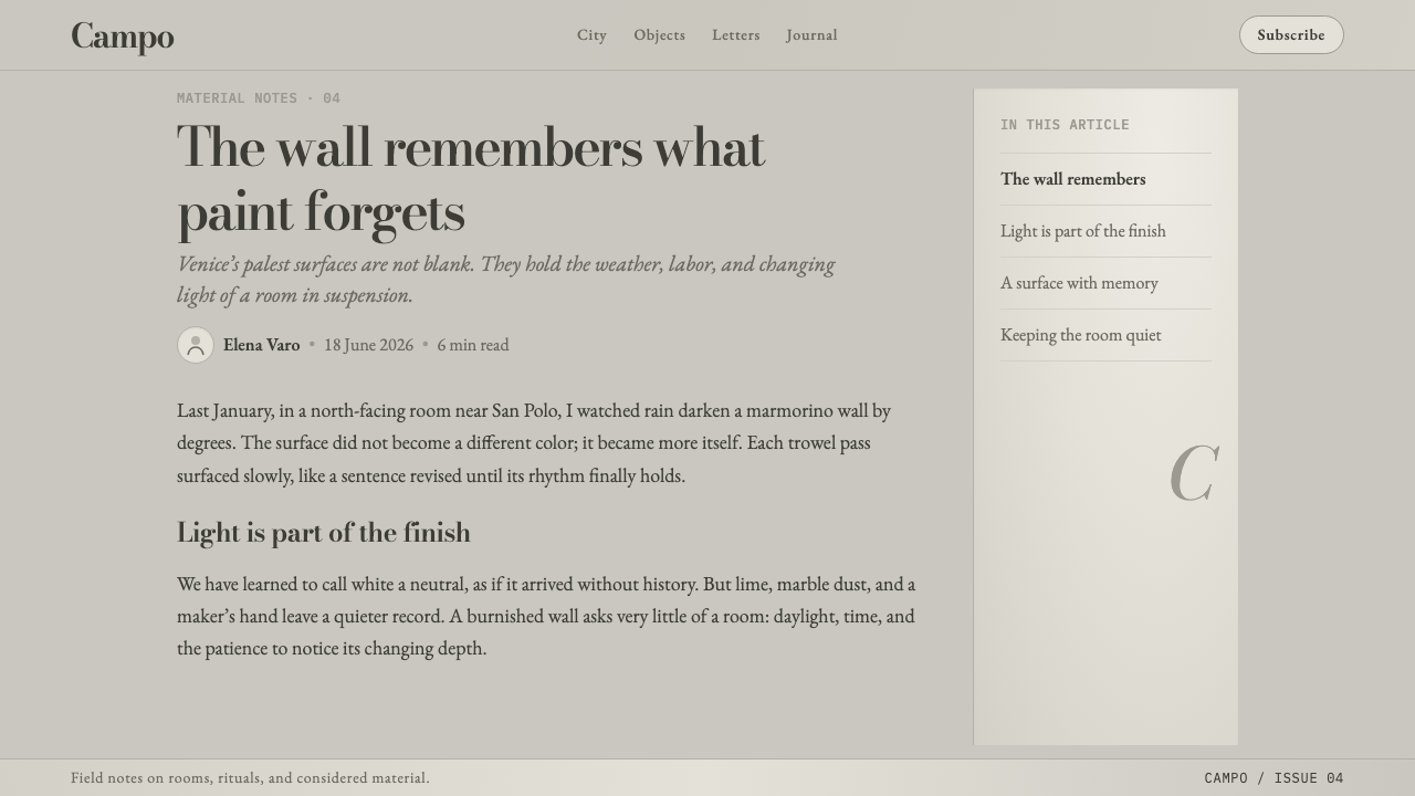 Venetian Plaster White design style applied to a Article page