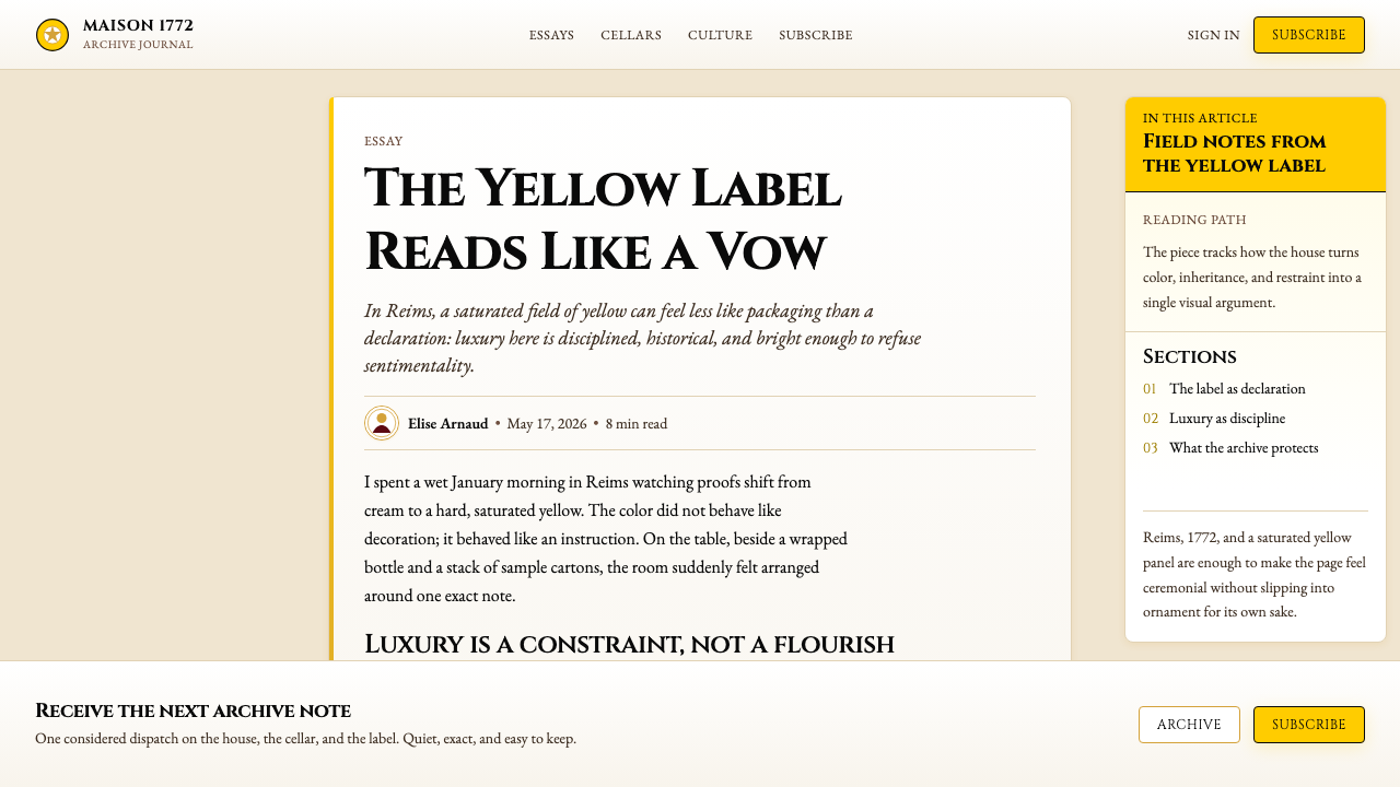 Veuve Clicquot (Yellow-Label) 设计风格用在文章页上
