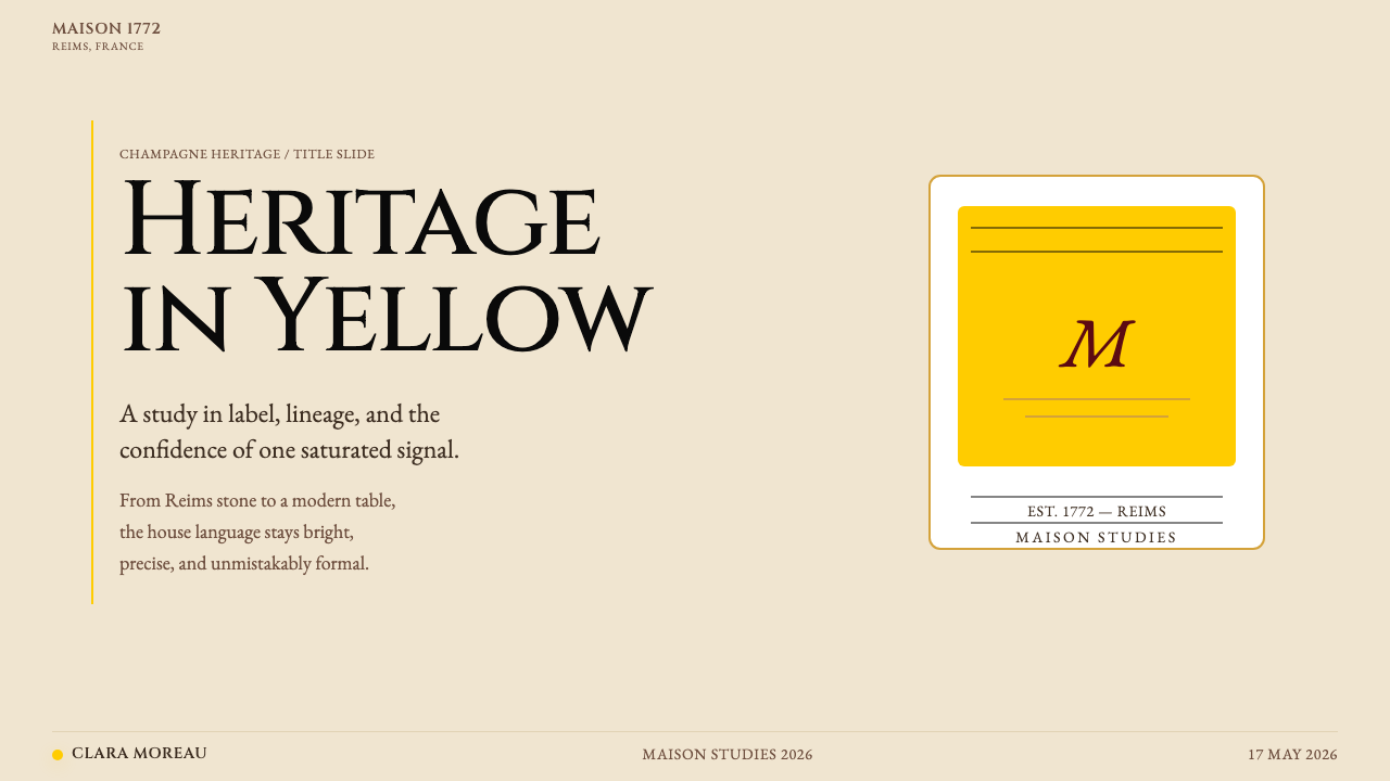 Veuve Clicquot (Yellow-Label) 设计风格用在幻灯片 · 封面上