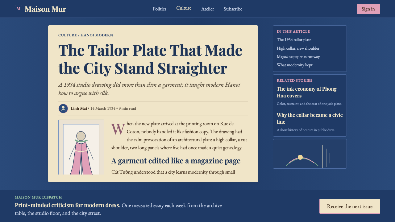 Vietnamese Áo Dài 1934 (Cát Tường) design style applied to a Article page