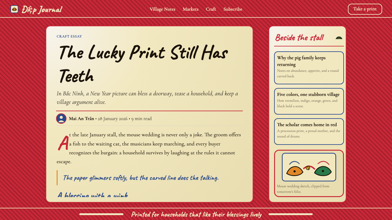 Vietnamese Đông Hồ Folk Print design style applied to a Article page