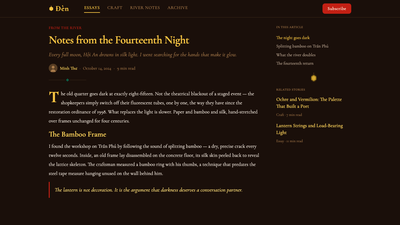 Hoi An Lantern Yellow design style applied to a Article page