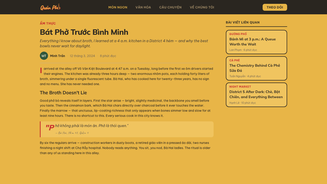 Saigon Street-Food Brand design style applied to a Article page