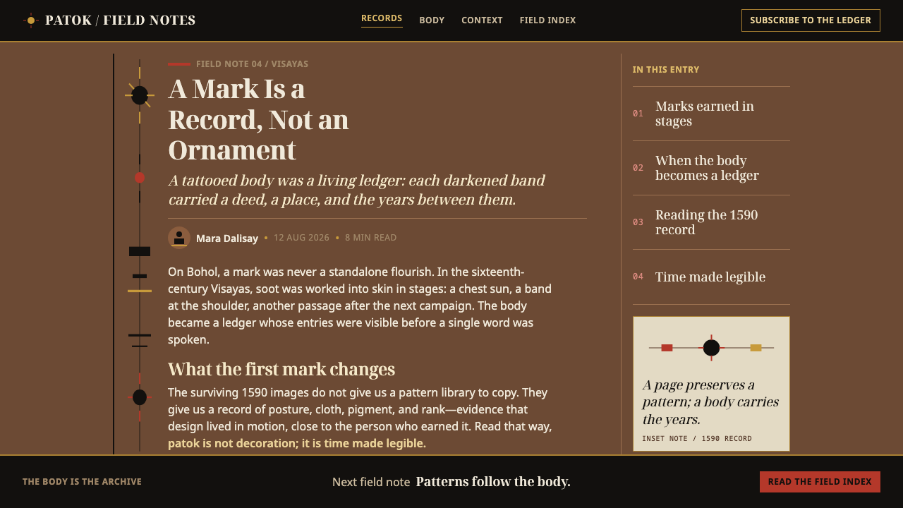 Visayan Pintados design style applied to a Article page