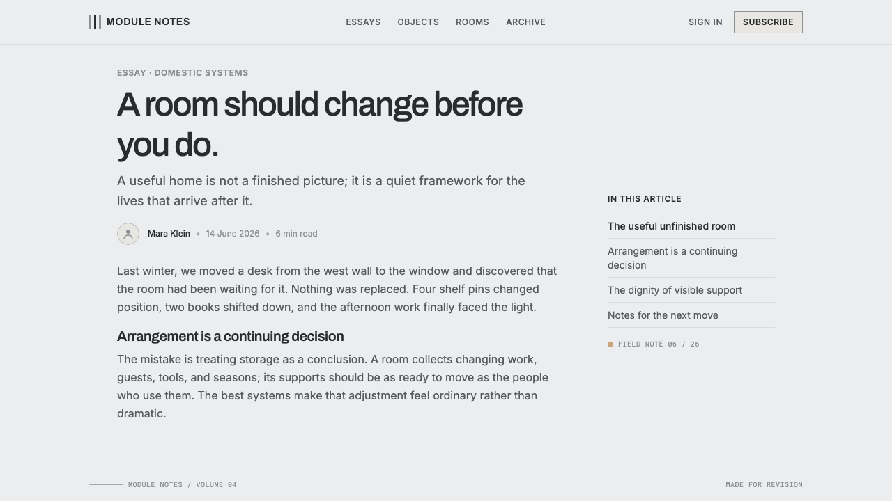 Vitsœ 606 Shelving design style applied to a Article page