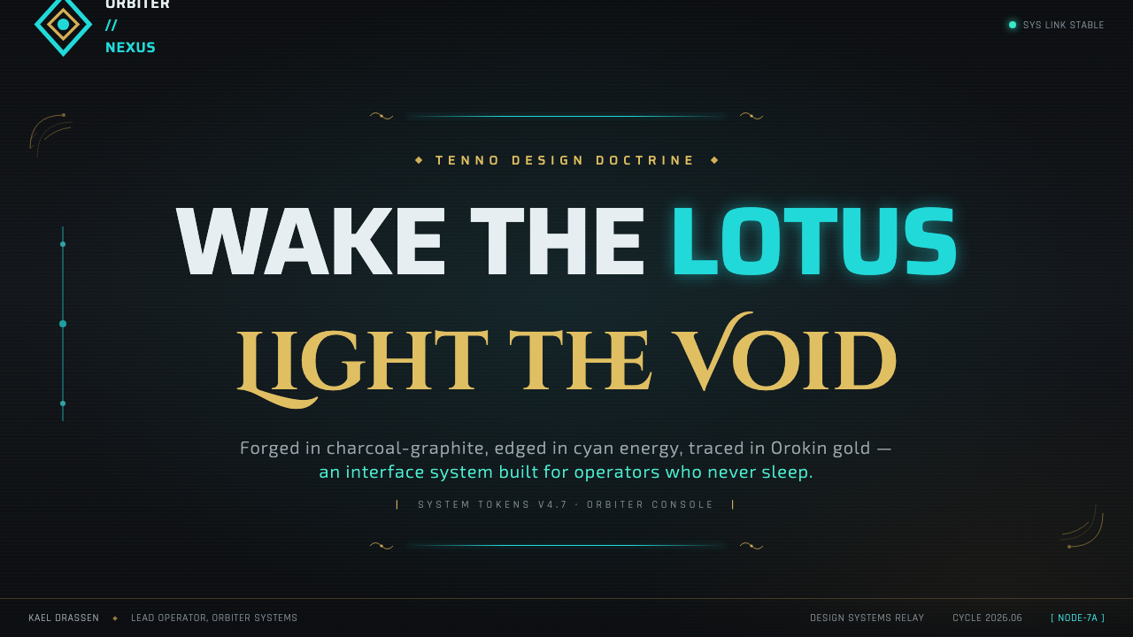 Warframe Orbiter UI 设计风格用在幻灯片 · 封面上