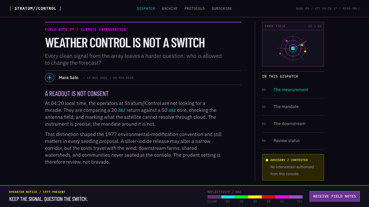 Weather Control Array design style applied to a Article page