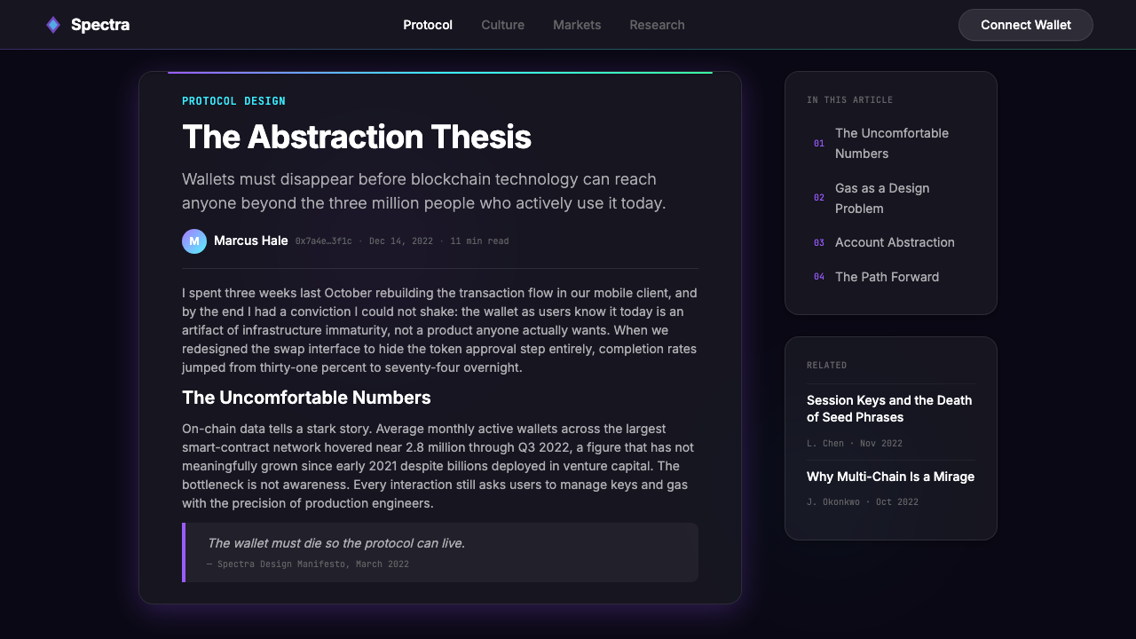 Web3 Glass Morphism (2022) design style applied to a Article page