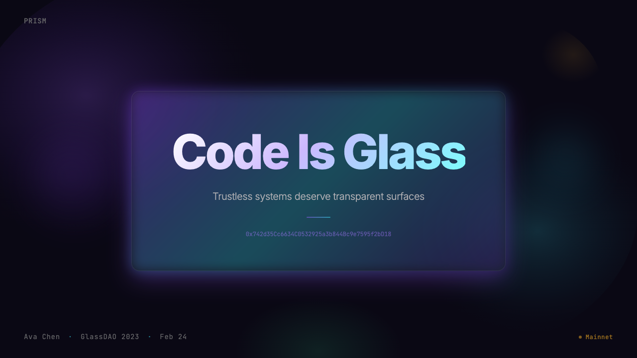 Web3 Glass Morphism (2022) design style applied to a Slide · cover
