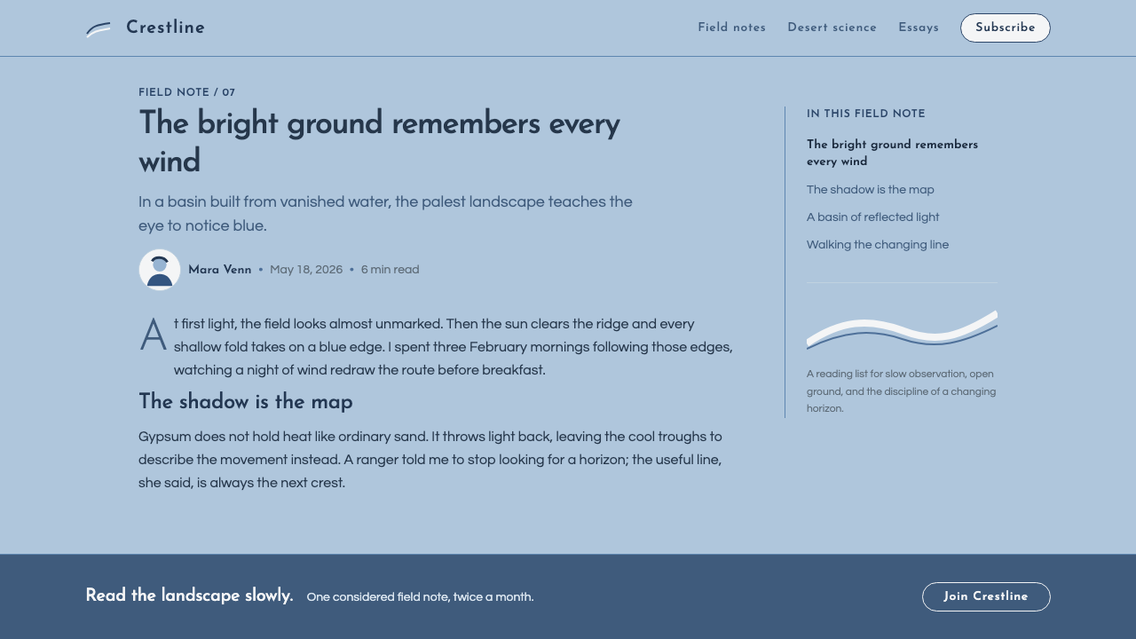 White Sands Gypsum Dunes design style applied to a Article page