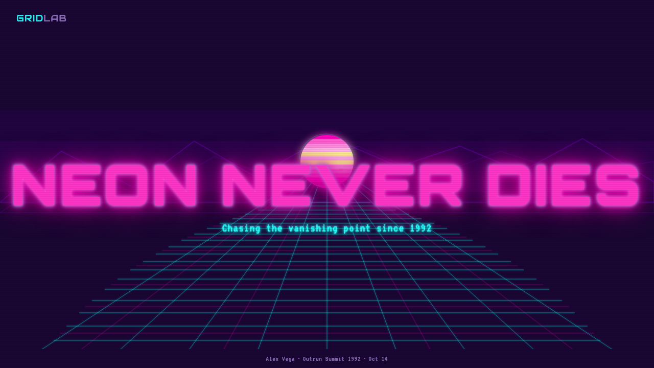 Wireframe Vaporwave 设计风格用在幻灯片 · 封面上