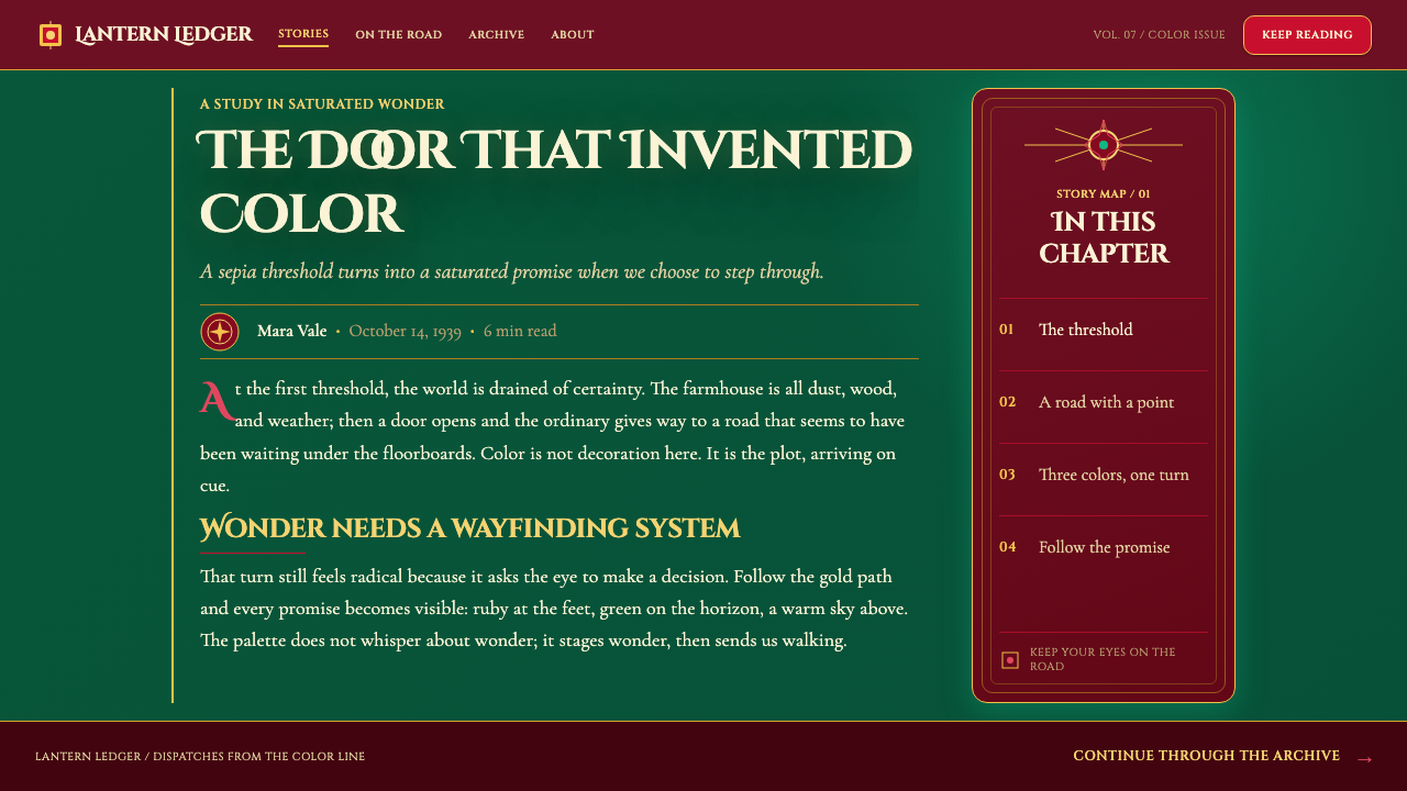 The Wizard of Oz (1939 Technicolor) design style applied to a Article page
