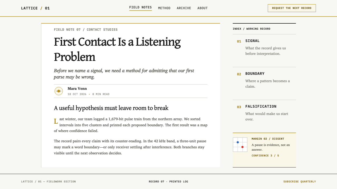 Xenolinguistics Lab design style applied to a Article page