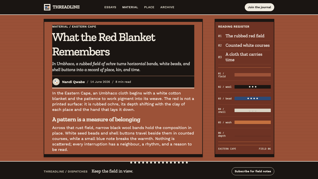 Xhosa Umbhaco design style applied to a Article page