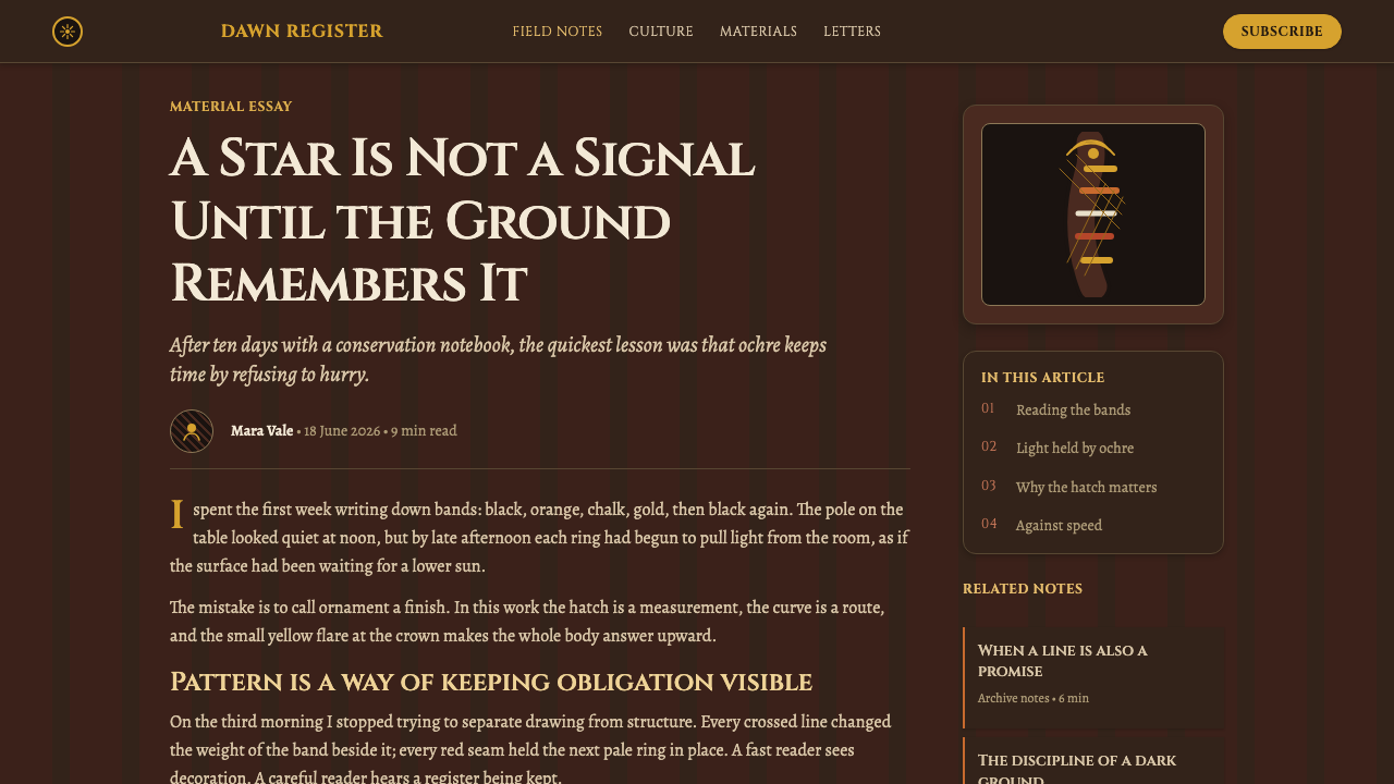 Yolngu Morning Star Pole design style applied to a Article page