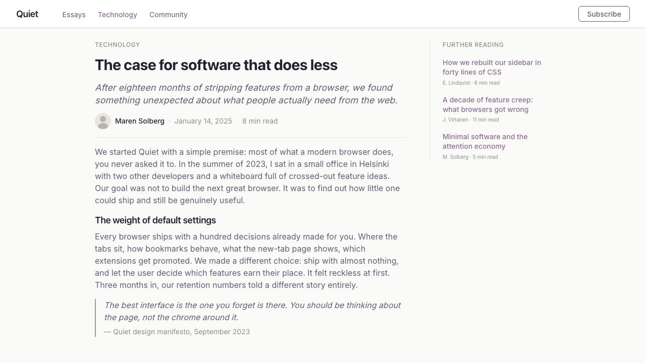 Zen Browser design style applied to a Article page
