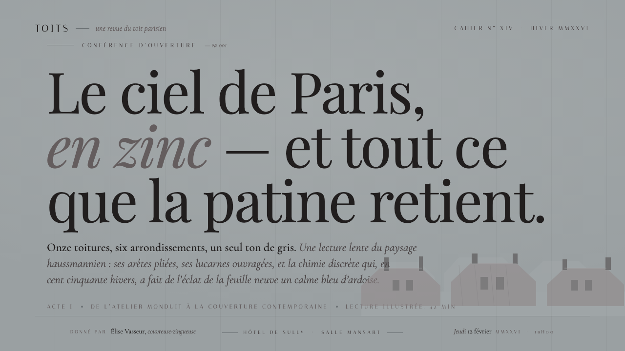 Paris Zinc Rooftops 设计风格用在幻灯片 · 封面上