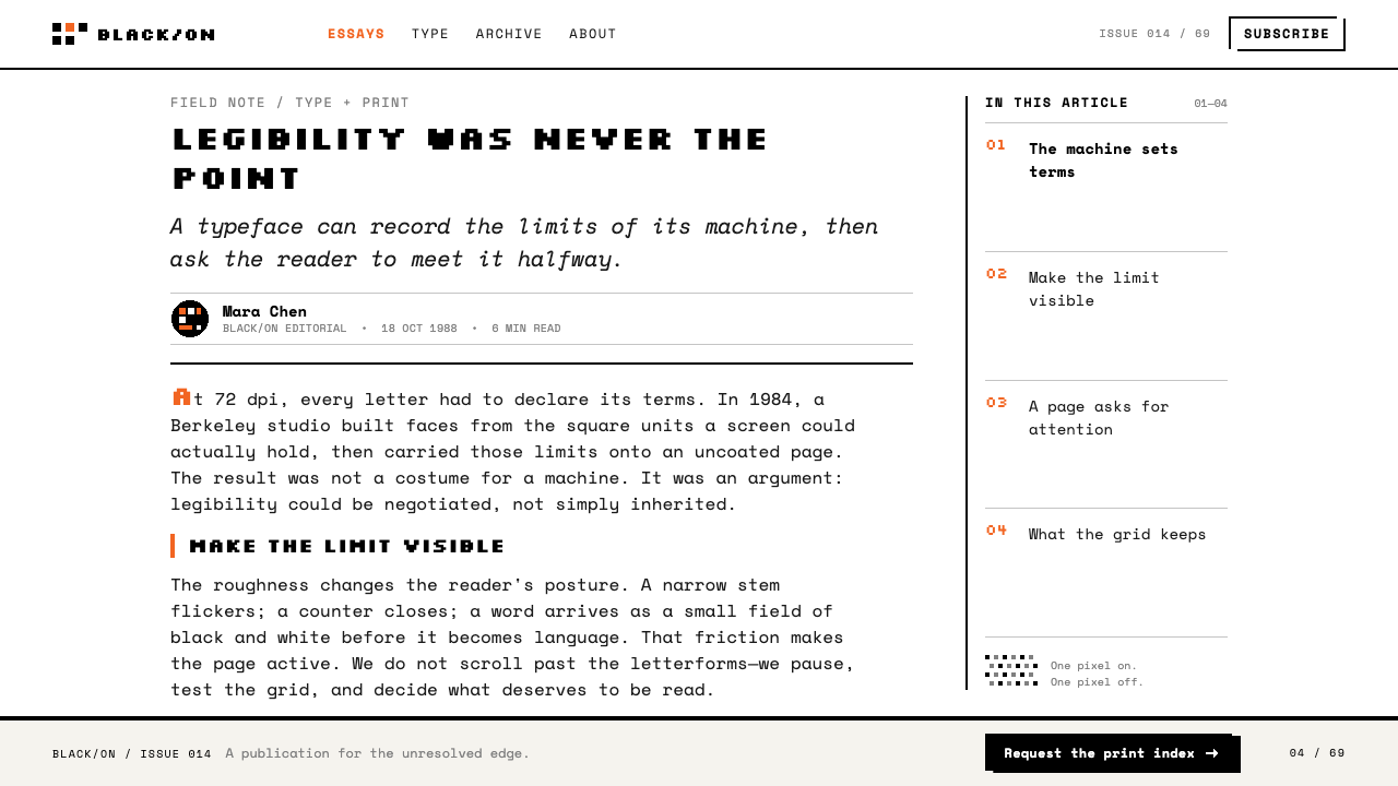 Emigre / Zuzana Licko design style applied to a Article page