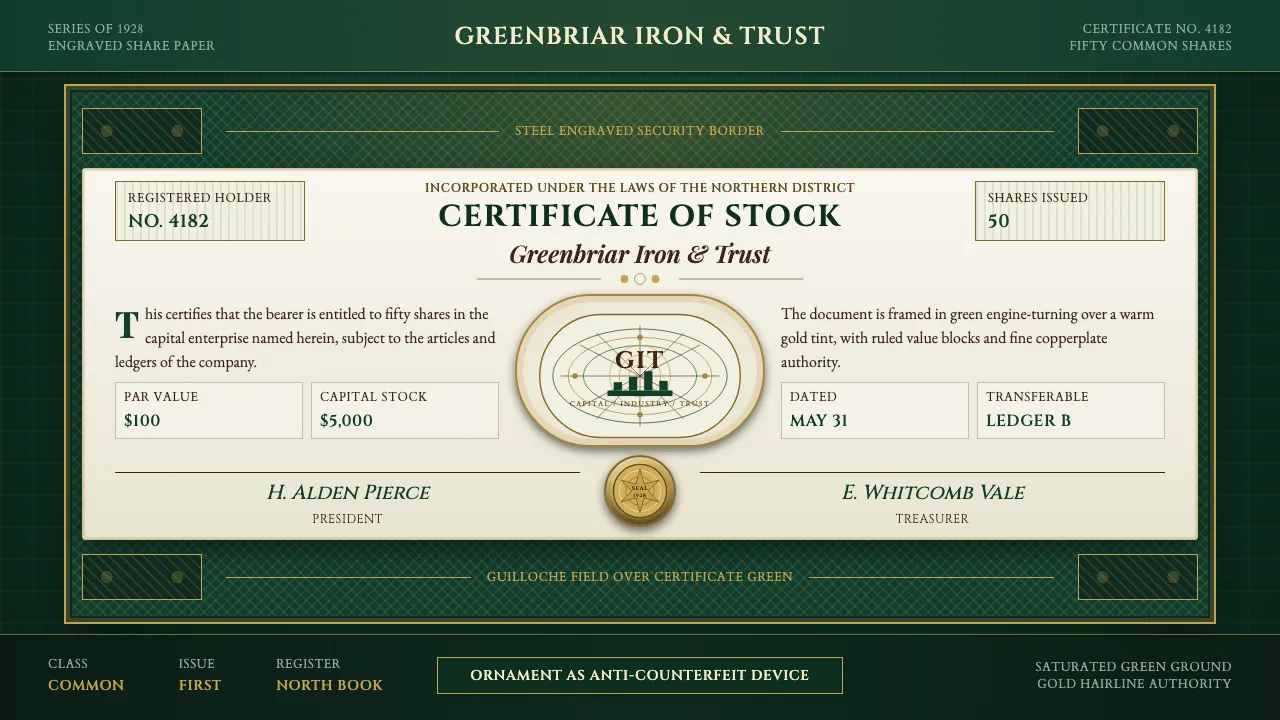 Stock Certificate — Cover
