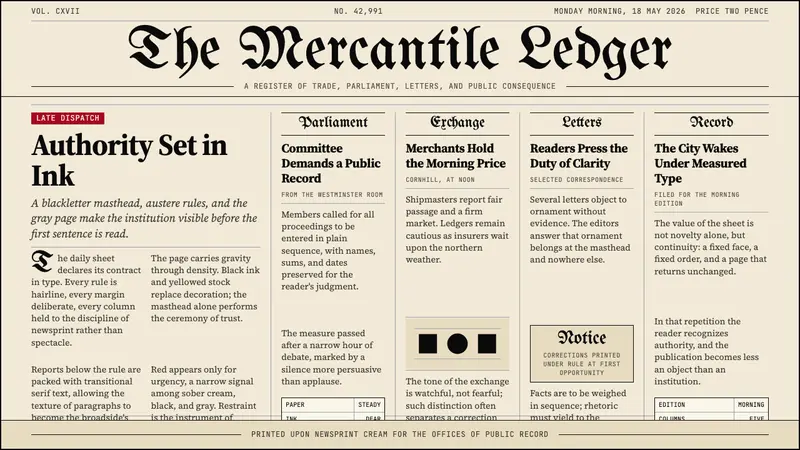 Gothic Blackletter Newspaper Masthead (1700) — design style preview